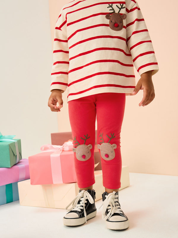 Red Christmas Reindeer Embellished Leggings (3mths-7yrs)