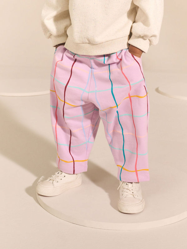 Lilac Purple Check Textured Barrel Leg Trousers (3mths-7yrs)
