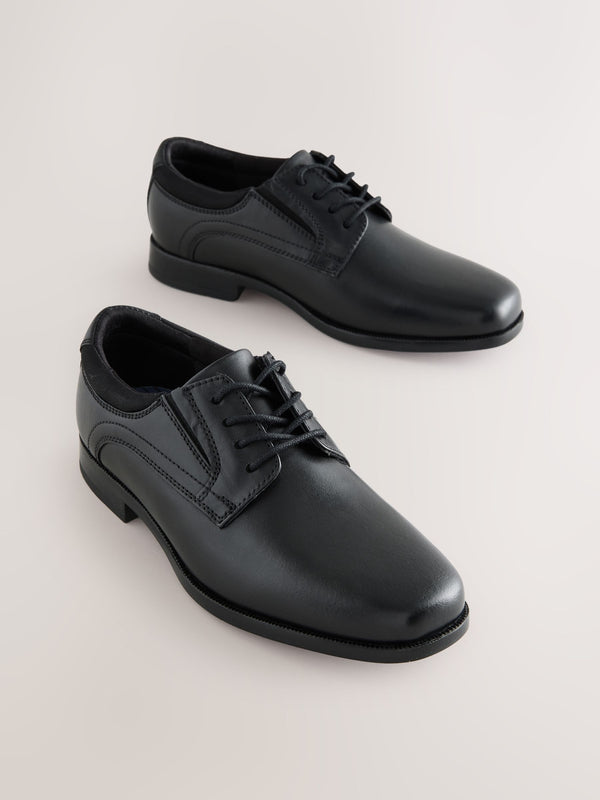 Black Leather Lace Up Derby School Shoes