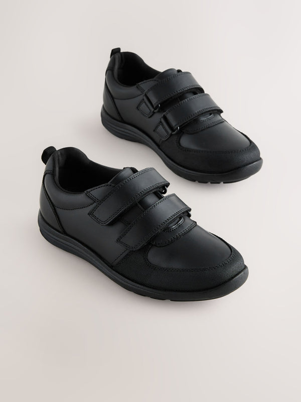 Black Standard Fit (F) Leather 2 Strap Touch Fastening School Shoes