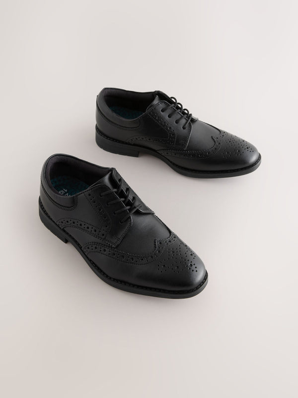 Black Wide Fit (G) Leather Lace Up School Brogues