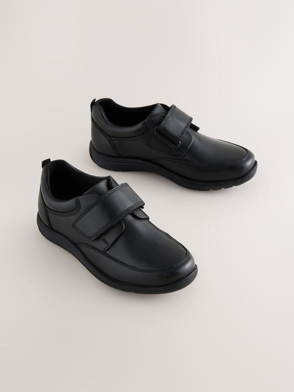 Black Extra Wide Fit (H) Leather 1 Strap Touch Fastening School Shoes