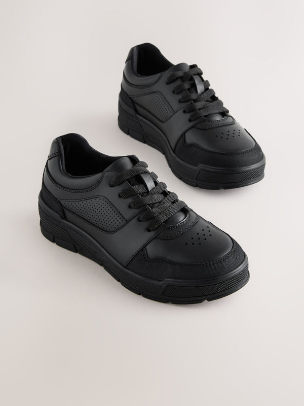 Black Leather Lace-Up School Shoes