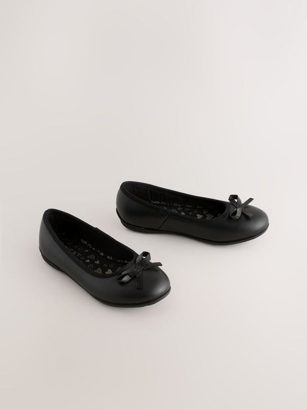 Black Wide Fit (G) Leather Ballerina School Shoes