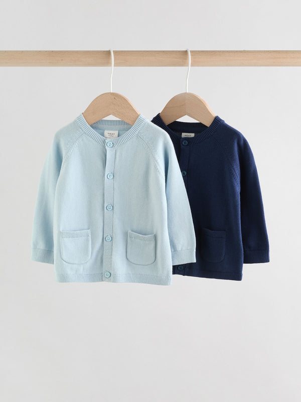 Blue 100% Cotton Knitted Baby Cardigans 2 Pack (0mths-3yrs)