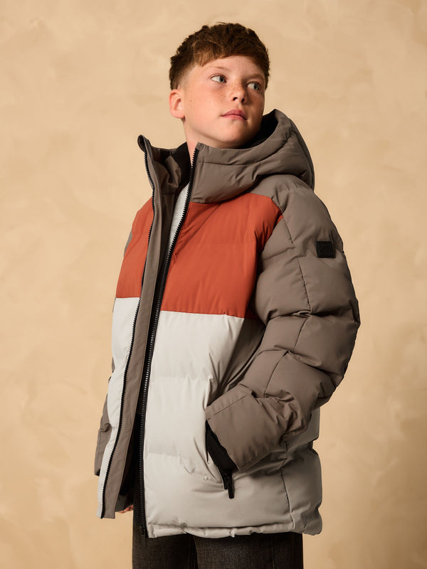 Rust Brown Colourblock Shower Resistant Microfleece Lined Padded Coat (3-17yrs)