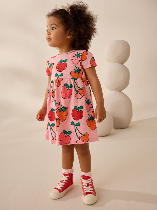 Strawberry Pink Short Sleeve Jersey 100% Cotton Dress (3mths-7yrs)