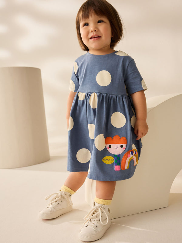 Navy Character Short Sleeve Jersey Summer Dress (3mths-7yrs)