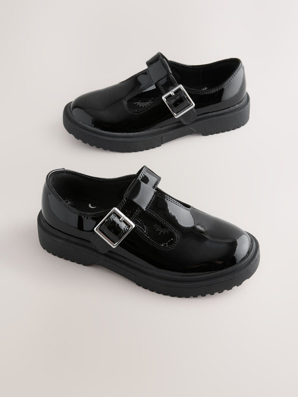 Black Chunky T-Bar School Shoes