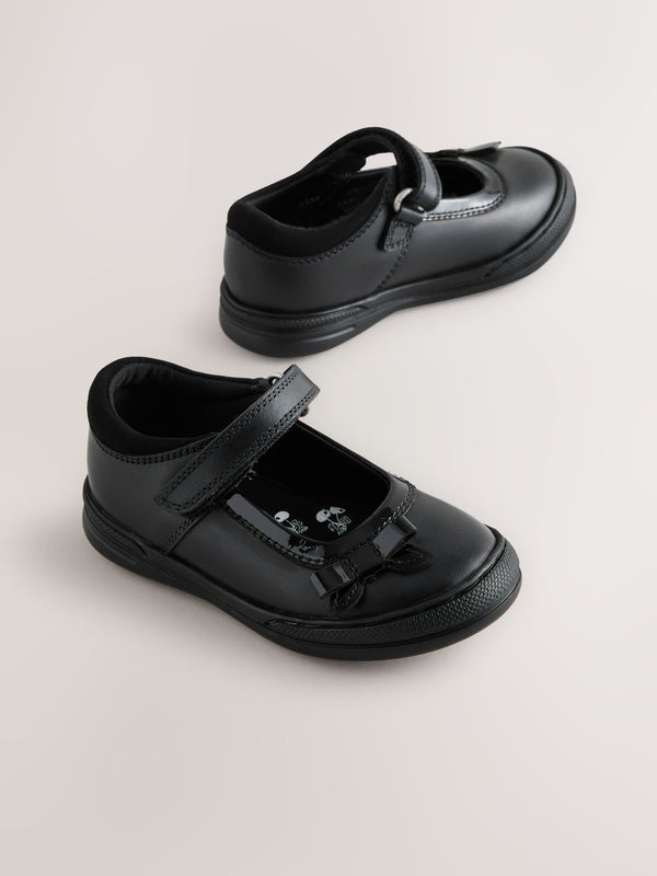 Black Leather Standard Fit (F) Bow Mary Jane School Shoes