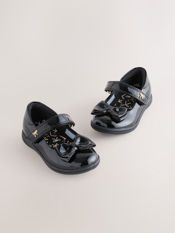 Black Patent Wide Fit (G) Bow Mary Jane School Shoes