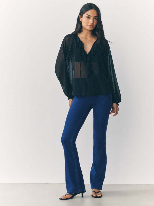 Dark Blue Check Jersey Bootcut Leggings