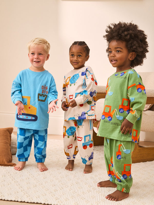 Green/Blue Transport Oversized Pyjamas 3 Pack (9mths-10yrs)