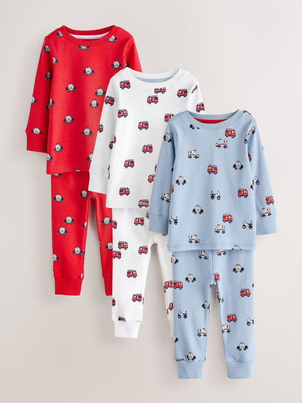 Dark Red/Blue Emergency Vehicle Mini Snuggle Pyjamas 3 Pack (9mths-10yrs)