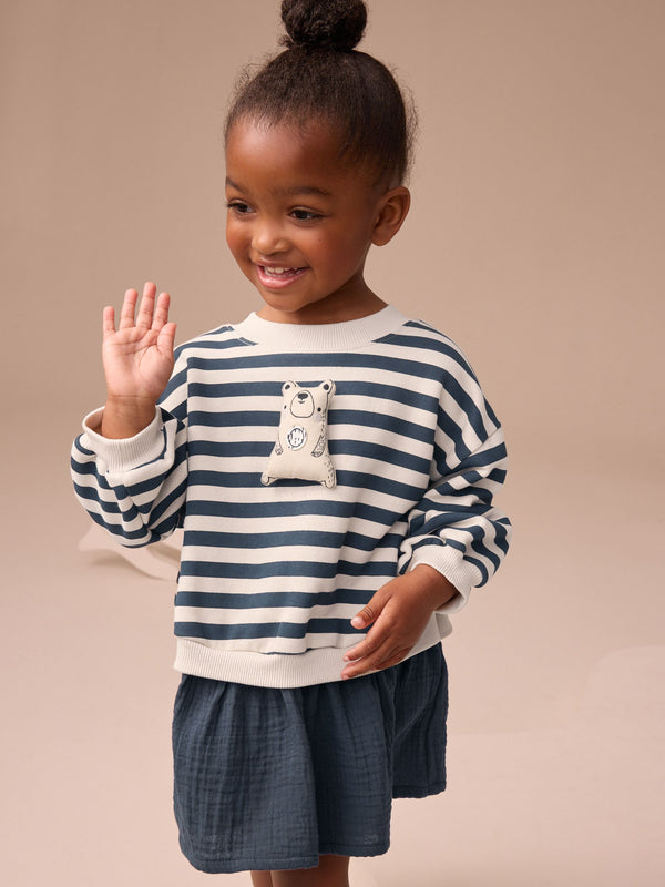 Navy Striped Mesh Skirt Sweat Dress (3mths-7yrs)