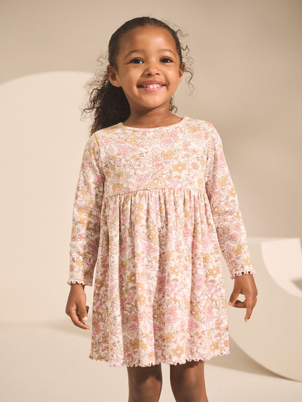 Floral Long Sleeve Ribbed Dress (3mths-7yrs)