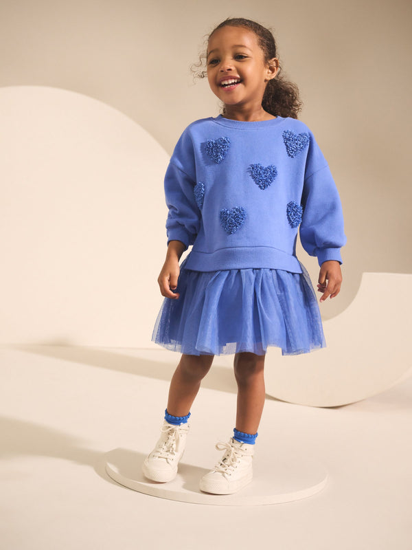 Blue Hearts Sweat Party Dress (3mths-7yrs)