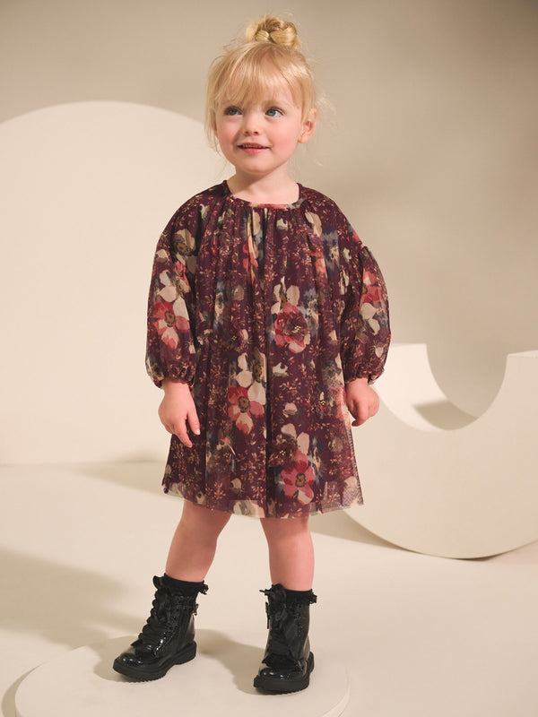 Purple Long Sleeve Mesh Dress (3mths-7yrs)