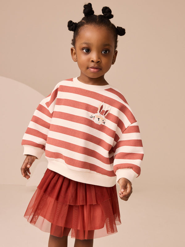 Orange Striped Long Sleeve Top and Skirt Set (3mths-7yrs)