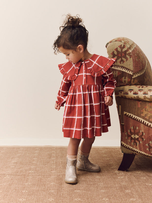 Red Check Long Sleeve Collared Dress (3mths-7yrs)
