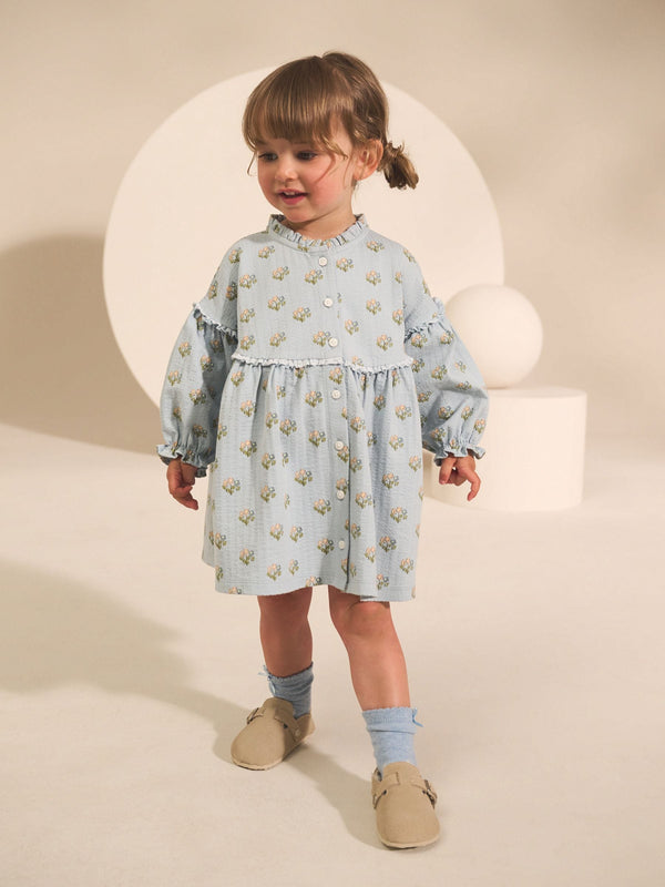 Blue Puff Sleeve Dress (3mths-7yrs)