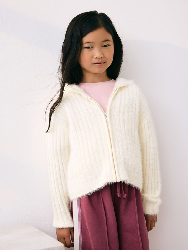 Ecru Fluffy Zip Through Hoodie (3-16yrs)
