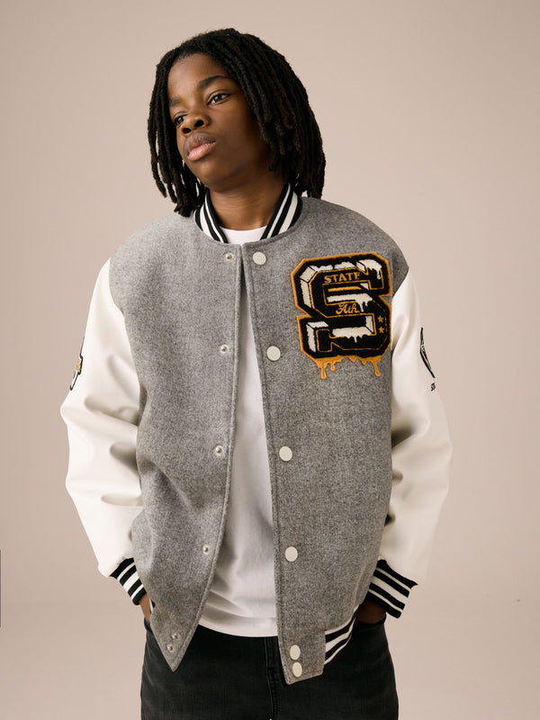 Grey and White Varsity Bomber Jacket (3-16yrs)