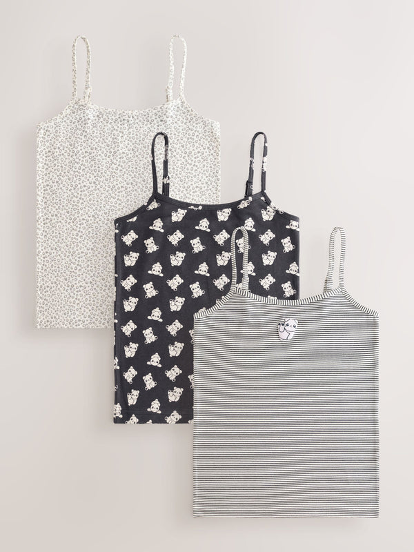 Panda Stripe Strappy Printed Cami Vests 3 Pack (1.5-16yrs)