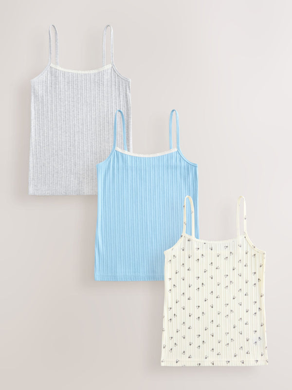 Ecru Bear Strappy Printed Cami Vests 3 Pack (1.5-16yrs)