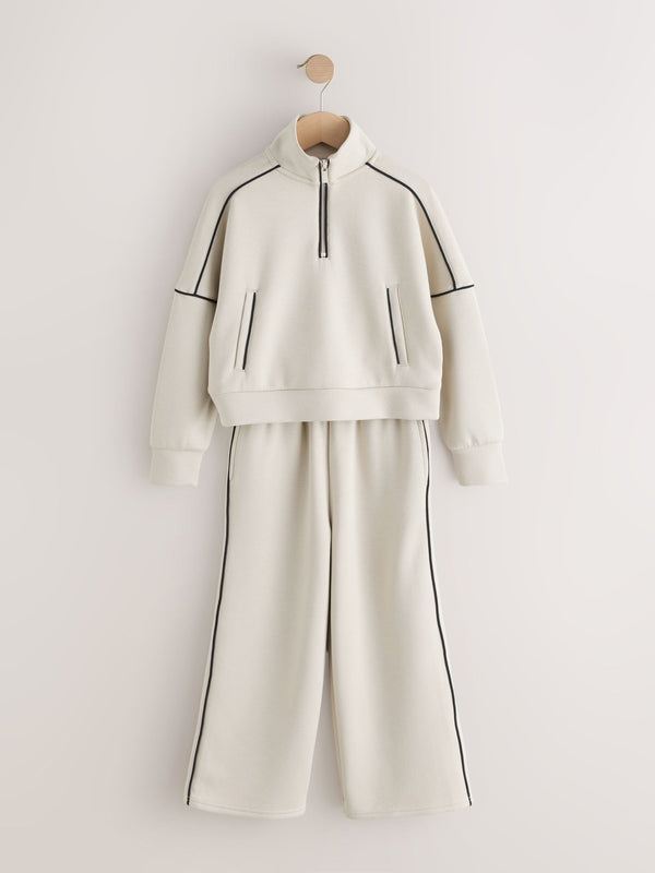 Neutral Supersoft Zip Neck Crew and Wide Leg Joggers Set (3-16yrs)