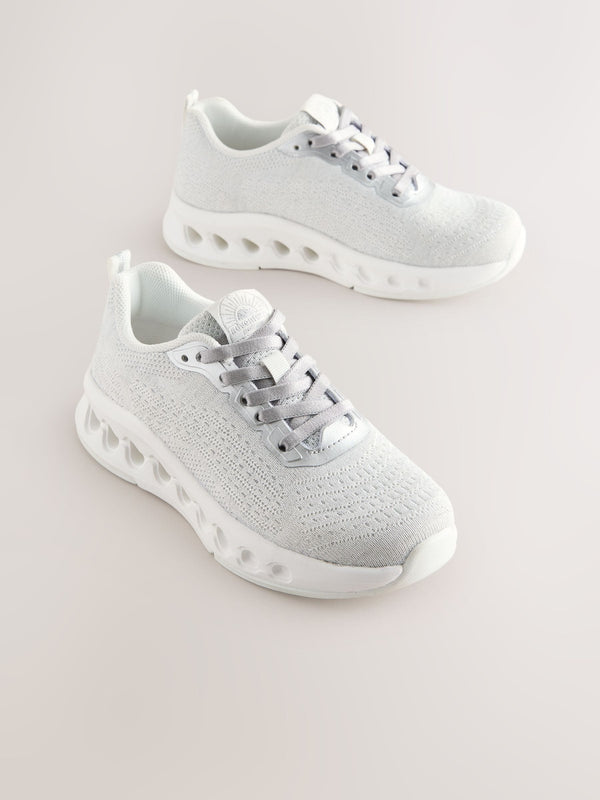 Grey Elastic Lace-Up Trainers
