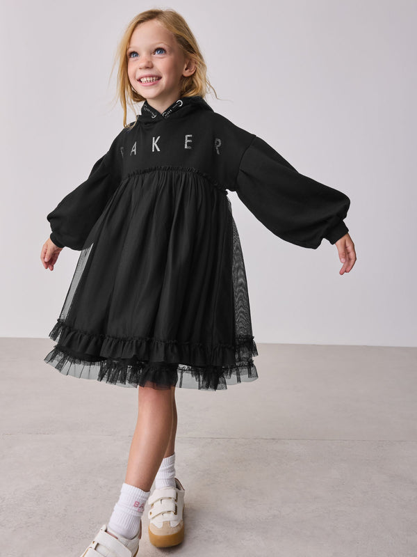 Baker by Ted Baker Empire Waist Mesh Hooded Black Dress