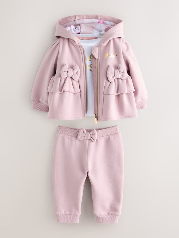 Baker by Ted Baker 3 Piece Dusky Pink Zip-Through Hoodie, T-Shirt & Joggers Set