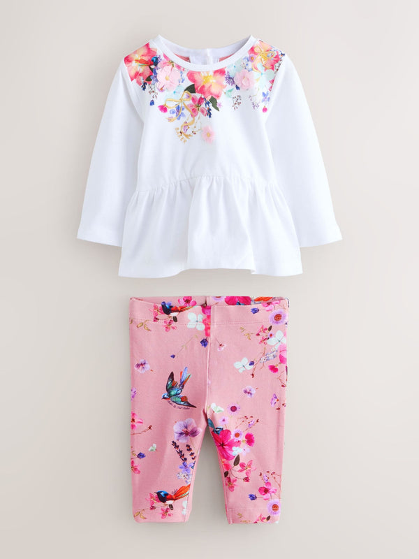 Baker by Ted Baker 2 Piece Pink Peplum T-Shirt & Printed Leggings Set
