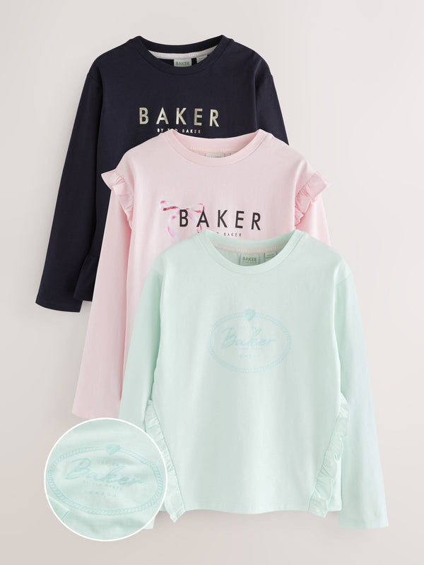 Baker by Ted Baker Graphic Print Frill Long Sleeve T-Shirts 3 Pack