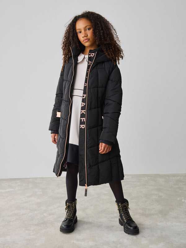 Baker by Ted Baker Shower Resistant Longline Bow Back Belted Padded Coat