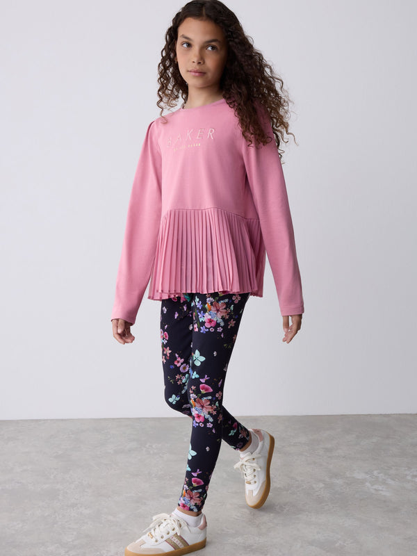 Baker by Ted Baker Dusky Pink Back Pleat Top & Printed Leggings Set 2 Piece