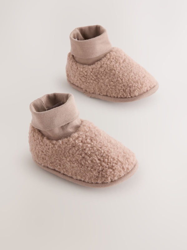 Neutral Brown Borg Baby Sock Top Boots (0-2mths)