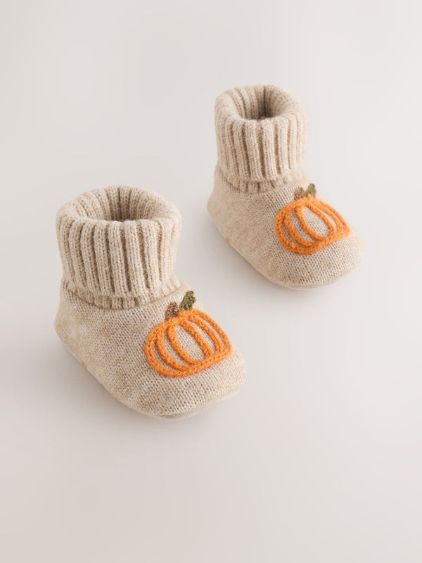 Neutral/Orange Pumpkin Baby Sock Top Boot Shoes (0-18mths)