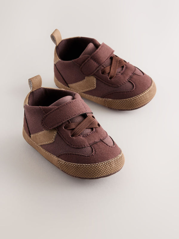Brown Chocolate Baby Touch Fastening Elastic Lace Chevron Trainers (0-2mths)