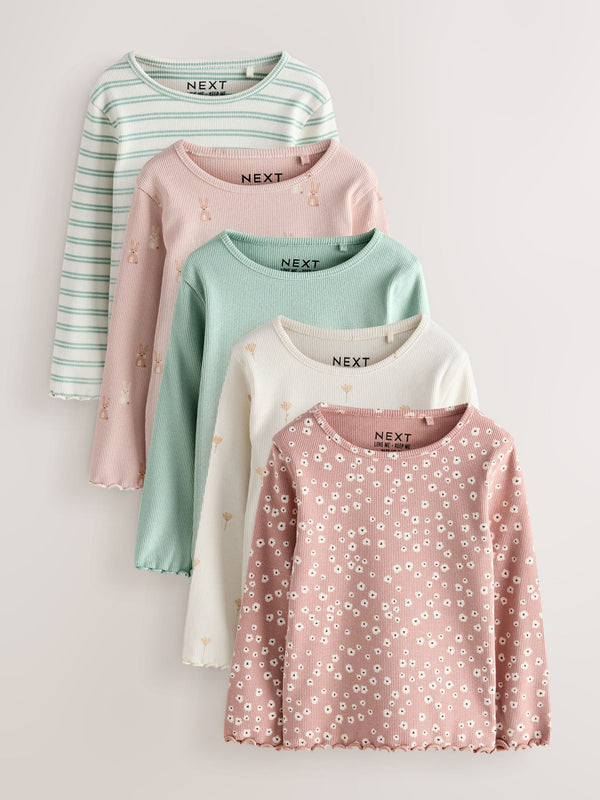 Neutral Long Sleeve Rib Tops 5 Pack (3mths-7yrs)