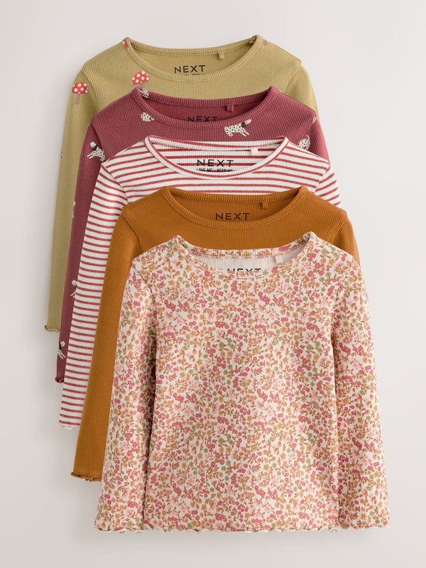 Autumnal Orange Long Sleeve Rib Tops 5 Pack (3mths-7yrs)