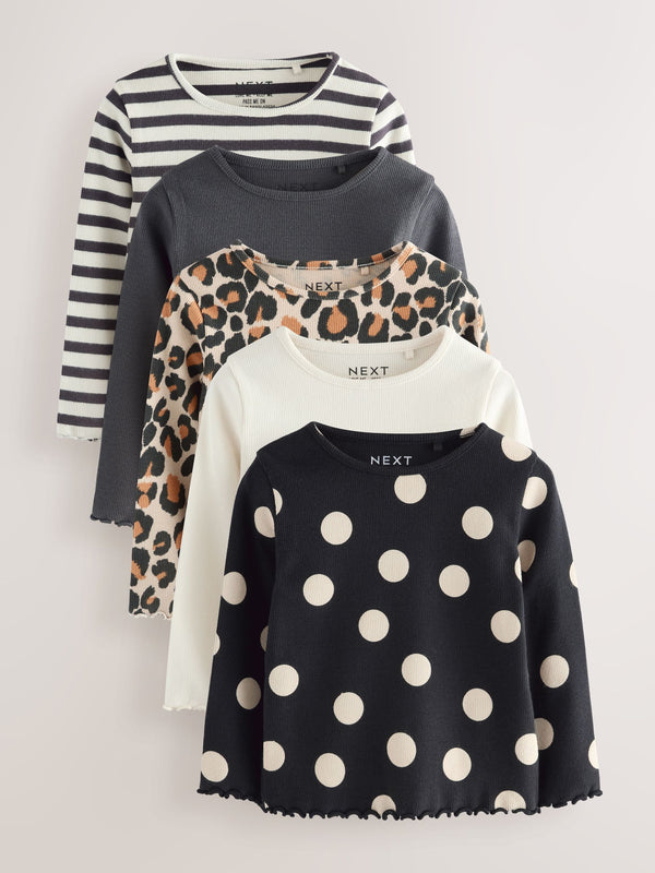 Black/White Long Sleeve Rib Tops 5 Pack (3mths-7yrs)
