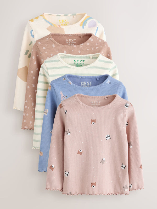 Navy/Ginger Long Sleeve Rib Tops 5 Pack (3mths-7yrs)