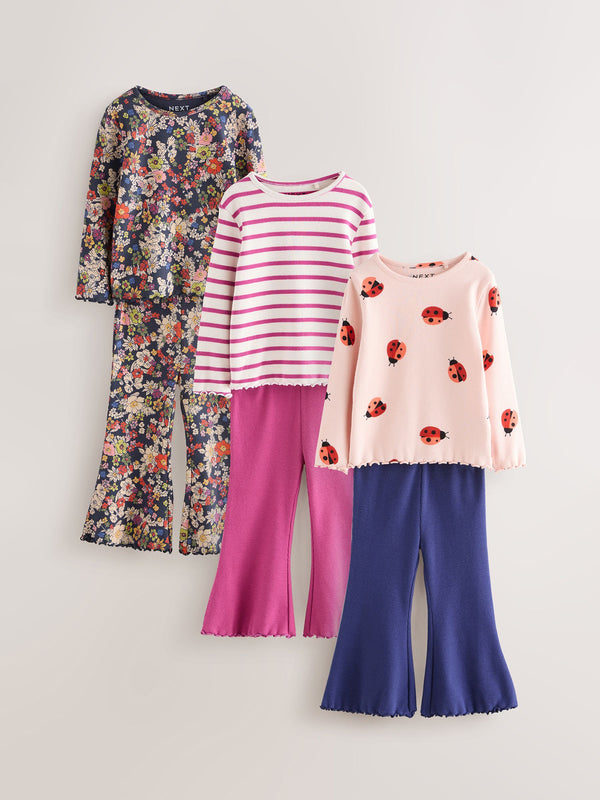 Navy/Pink Top and Flared Leggings Set 3 Pack (3mths-7yrs)