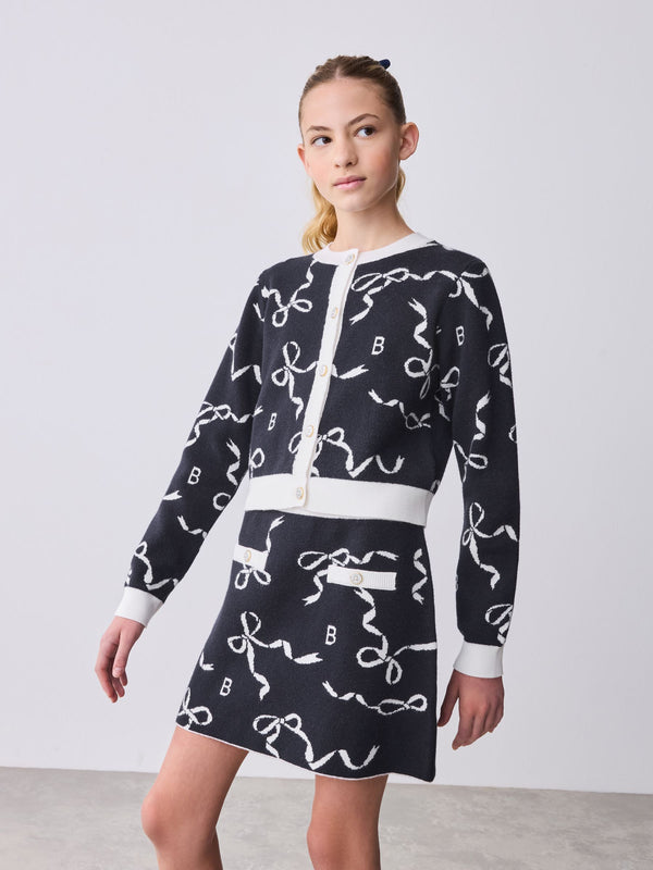 Baker by Ted Baker Navy 2 Piece Bow Knitted Cardigan & Skirt Set
