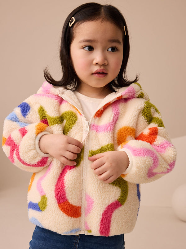 Cream Rainbow Squiggle Zip Through Fleece immediate