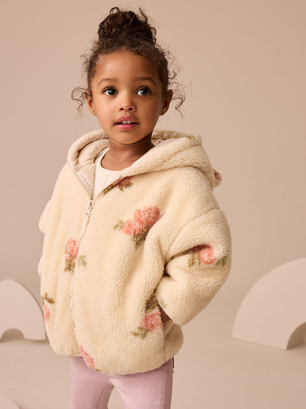 Cream Floral Print Zip Through Fleece immediate