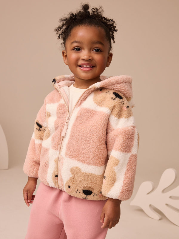 Brown Teddy Bear Print Zip Through Fleece (3mths-7yrs)