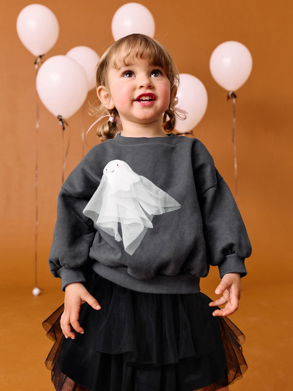 Charcoal Grey Halloween Ghost Crew Neck Sweatshirt (3mths-7yrs)
